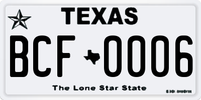 TX license plate BCF0006