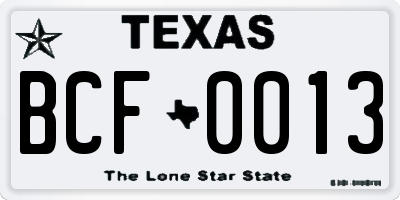 TX license plate BCF0013