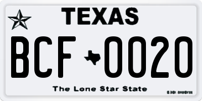 TX license plate BCF0020
