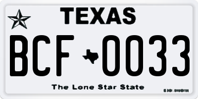 TX license plate BCF0033