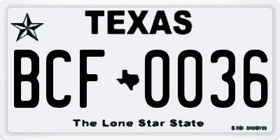 TX license plate BCF0036