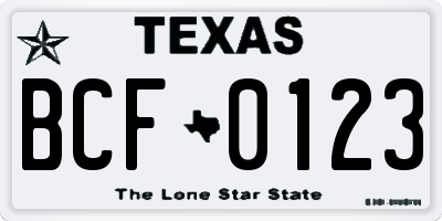 TX license plate BCF0123