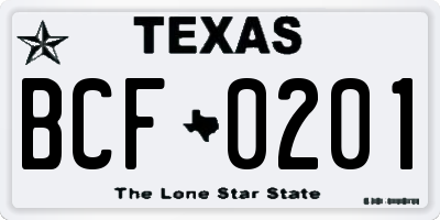 TX license plate BCF0201