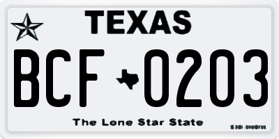 TX license plate BCF0203