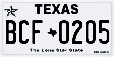 TX license plate BCF0205