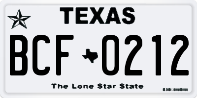 TX license plate BCF0212