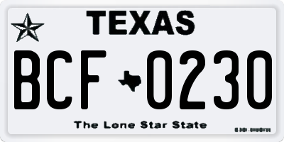 TX license plate BCF0230