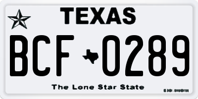 TX license plate BCF0289