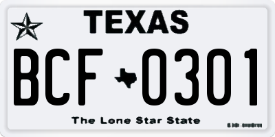 TX license plate BCF0301