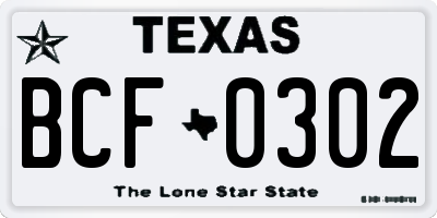 TX license plate BCF0302
