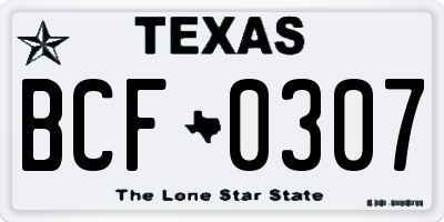 TX license plate BCF0307