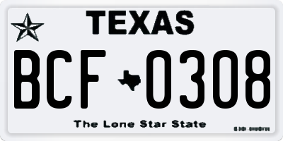 TX license plate BCF0308