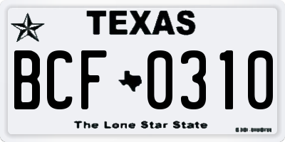 TX license plate BCF0310