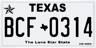 TX license plate BCF0314