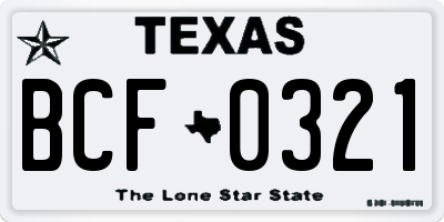 TX license plate BCF0321