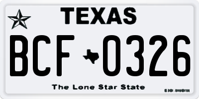 TX license plate BCF0326