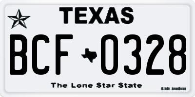 TX license plate BCF0328