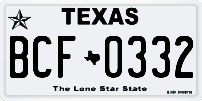 TX license plate BCF0332