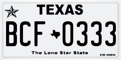 TX license plate BCF0333