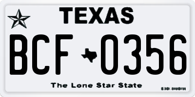 TX license plate BCF0356