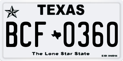 TX license plate BCF0360