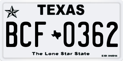 TX license plate BCF0362