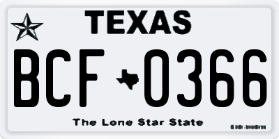 TX license plate BCF0366