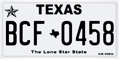TX license plate BCF0458