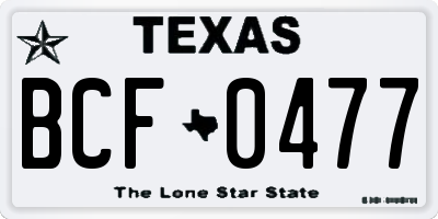 TX license plate BCF0477