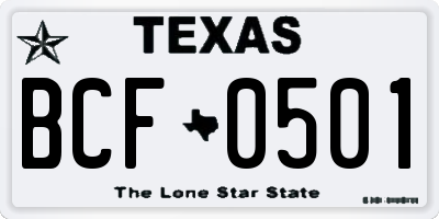 TX license plate BCF0501