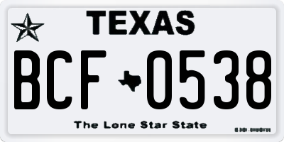 TX license plate BCF0538