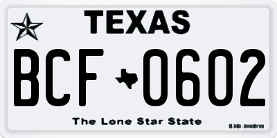 TX license plate BCF0602