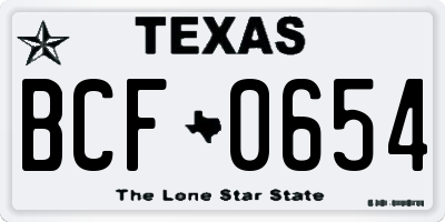 TX license plate BCF0654