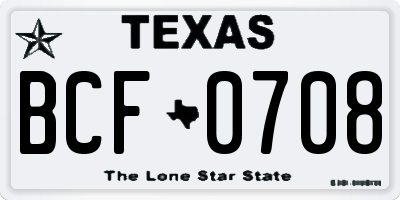 TX license plate BCF0708