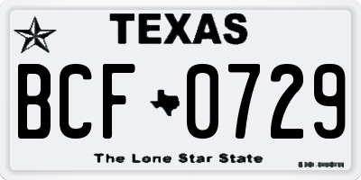 TX license plate BCF0729