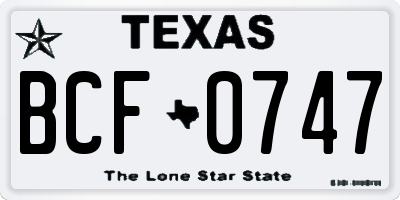 TX license plate BCF0747
