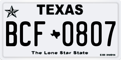 TX license plate BCF0807