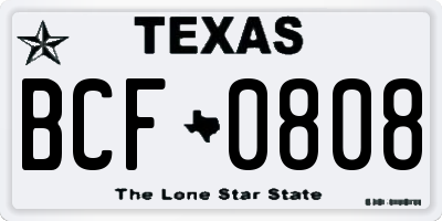 TX license plate BCF0808