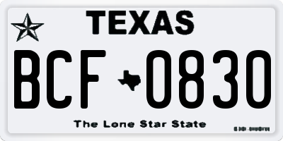 TX license plate BCF0830