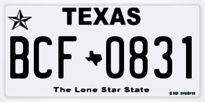 TX license plate BCF0831