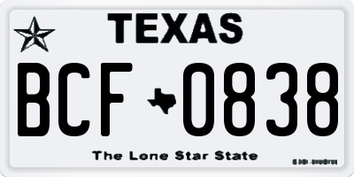 TX license plate BCF0838