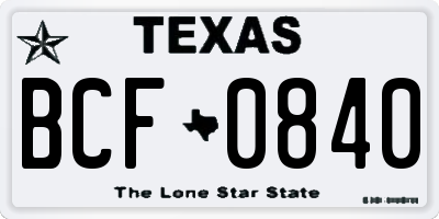 TX license plate BCF0840