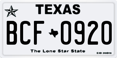 TX license plate BCF0920