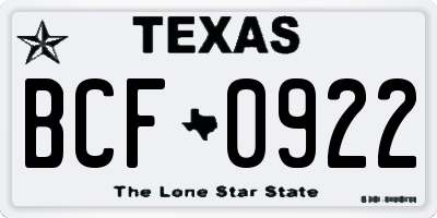 TX license plate BCF0922