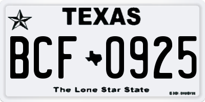 TX license plate BCF0925