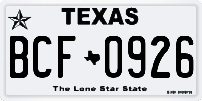 TX license plate BCF0926