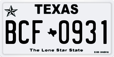 TX license plate BCF0931