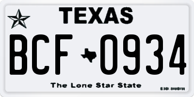 TX license plate BCF0934