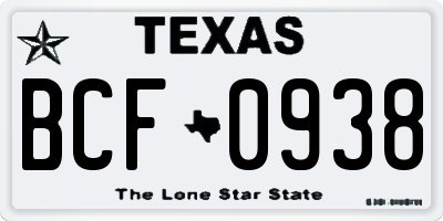 TX license plate BCF0938