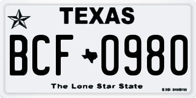 TX license plate BCF0980